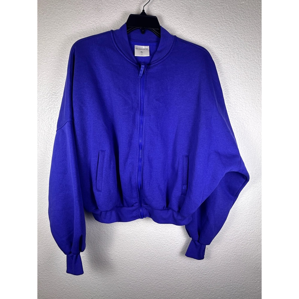 Blogilates Womens Royal Blue Fleece Full Zip Bomber Jacket XL